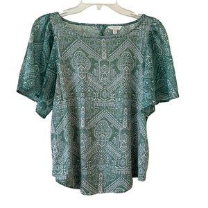 Lucky Brand Mint Sage Green Blue Flutter Sleeve Boxy Blouse